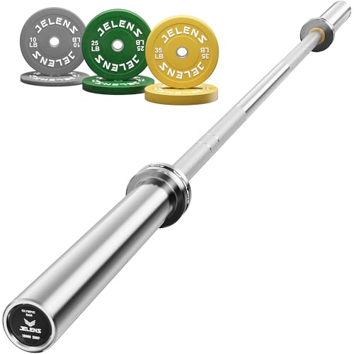 JELENS 7FT Bar Olympic Barbell, 1000lb Capacity Weight Bar for Strength Training, 2 Inch Strength Training Bar With Knurled Grip for Squats, Deadlifts, Presses, Rows, Curls - size: 7FT Olympic Barbell with 140 LB Colored Plates