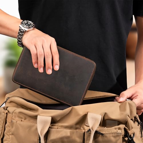 CONTACTS Full Grain Leather Watch Band Case Travel 12 Slot Watches Bands Box for Men Watches Strap Holder Storage Organizer Fits Most Watch Bands by Handmade - size: 12 Slot