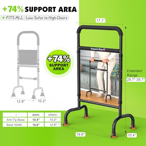 Stand Assist for Chair & Couch - Adjustable Standing Aid with Wide Base, Standing Up Canes for Toilet;Supports 600lbs, Mobility Tool for Elderly & Post-Surgery Recovery (Knee/Hip) | Stable wide base. Compact for tight spaces. Adjustable height. Supports 6