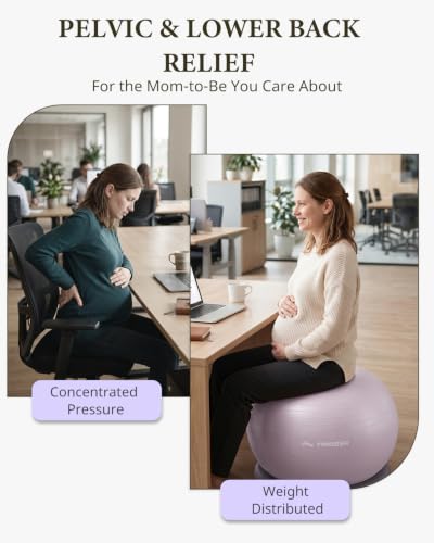 Trideer Yoga Ball Chair with Base for Office Desk, Exercise & Stability Ball Seat, Pilates Ball for Core Training, Pregnancy Ball, Back Pain Relief & Active Sitting - color: Lavender, size: L(23-26inches/58-65cm)