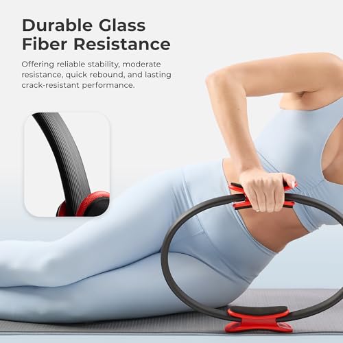 Sunny Health & Fitness 15” Pilates Ring, Resistance Circle for Toning | Glass Fiber Construction, Anti-Crack, Cushioned Foam Pads, Compact, Tones Upper Body & Pelvic Floor, Workout Accessories