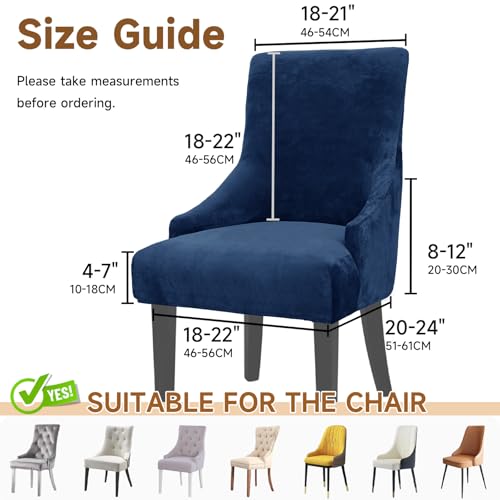 Velvet Wingback Dining Chair Cover Soft Stretch Accent Chair Cover Slipcover Thick Plush Wing Back Chairs Covers Furniture Protect Washable Chairs Protector Covers for Dining Room (Deep Blue, 2) - color: Deep Blue