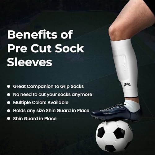 MediCaptain Pre Cut Soccer Sock Sleeves, Companion for Soccer Grip Socks, Securely Holds Shin Guards, Compression Leg Warmer - color: White