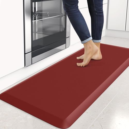 4/5 Inch Thick Kitchen Mats for Floor, StepRite Kitchen Rug for Standing Desk, Non-Slip, Thicker, Stain & Water Resistant, Comfort Anti Fatigue Floor Mat for Home, Kitchen, Office - Red,54 * 22'' - color: Red, size: 54"L x 22"W x 0.8"Th