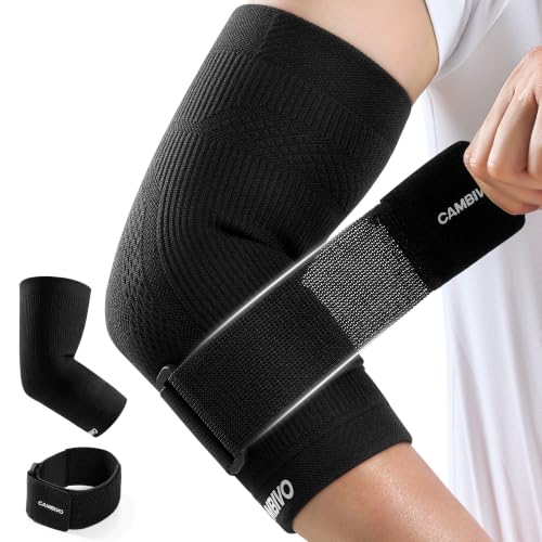CAMBIVO Tennis Elbow Brace with Adjustable Strap, 1 Pack, Black, Medium | Lightweight High-Stretch Knit, 360° Support, Tendonitis Relief, Gym Golf Weightlifting, Hook-and-Loop, Men and Women - size: Medium