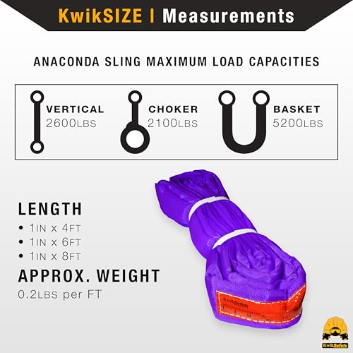 Heavy Duty Lifting Strap - Anaconda - Endless Loop Strap for Industrial Lifting Slings - Purple - 2"x6' - color: Purple, size: 2"x6' | 2,600 lbs