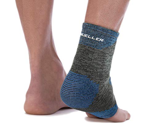Mueller Sports Medicine FIR 4-Way Ankle Support Sleeve, Ankle Pain Relief Support for Men and Women, Ideal for Sprains, Strains, Arthritis, Black/Blue - size: Medium/Large