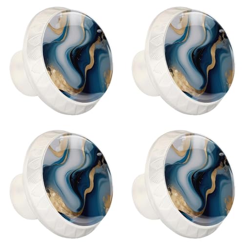 4 Pack White Cabinet Knobs, Blue Gold Marble Drawer Handles for Cabinets, Dresser, Cupboard, Bathroom, Bedroom, Kitchen Hardware Closet Door Knob - color: Blue Gold Marble