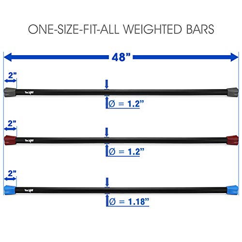 Yes4All Total Body Workout Weighted Bar, Resistance Band Bar, Racks for Strength Training, Exercise Bar for Yoga in Home and Gym - Single/Combo - color: Color-Coded, style: Set of 5 + 8 + 12lbs Weighted Workout Bars
