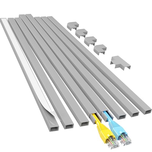 Yecaye Cord Hider, 113in Grey Cord Covers for Wires on Wall, One-Cord Cord Organizer, Easy Install Cable Management Kit, Wire Cover Home Office, W0.59in H0.4in, Grey - color: Grey, size: 113in L x 0.59in W x 0.4in H