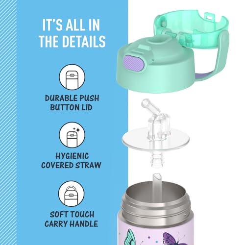 THERMOS FUNTAINER Water Bottle with Straw, 12oz, Butterfly Frenzy | Kids Stainless Steel Insulated Water Bottle, Keeps Drinks Cold Longer for School & Play, BPA-Free - color: Butterfly Frenzy, size: 12 Ounces
