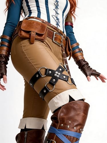 Women Adjustable Thigh Belt Faux Leather Leg Harness with Alloy Rings Fashion Statement Accessory(Thigh: 15.7–21.3 in)