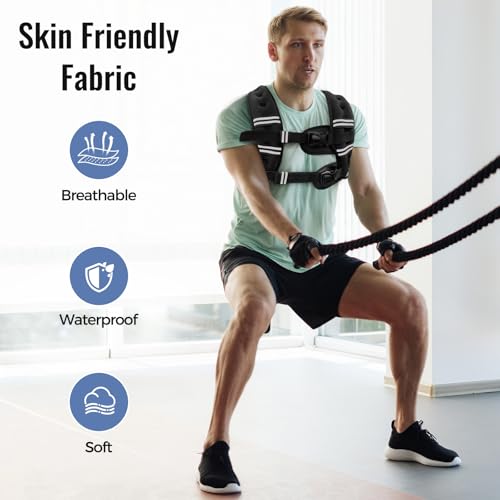 Zeerun Weighted Vest, 6lb/8lb/10lb/12lb/15lb/18lb/20lb/24lb/30lb for Men Women, Reflective Stripe Adjustable Buckle, Comfortable Durable Rucking Vest for Walking Running Strength Training - color: Black, size: 15 Lb