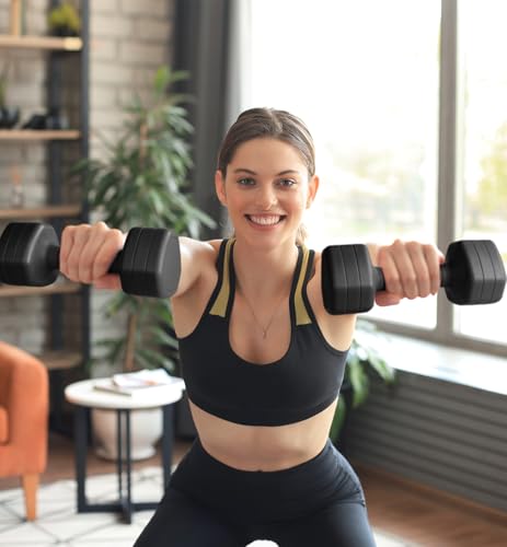 Adjustable Dumbbell Set of 2, 10LB 20LB 30LB Weight Set | Hand Weights for Women Men, Dumbbells for Home Gym Outdoor Exercise & Muscle Toning Weight Loss Rehab Strength Training - color: Black, style: 10 lb, Pair-Rubber Handle