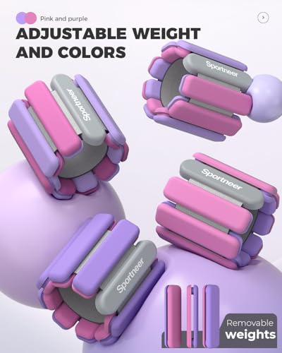 Sportneer Wrist & Ankle Weights for Women Men 4 lbs (2 lb Each) Adjustable Silicone Weighted Bracelet Set for Gym Yoga Pilates Cardio Strength Training Wearable Arm Hand Workout Weights - color: Acai Boost, size: 2 LB x 2