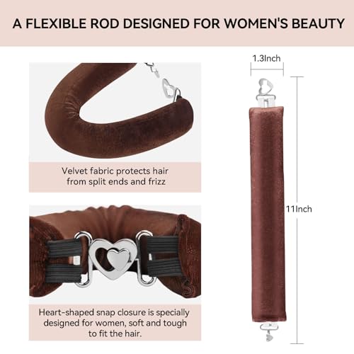 Heatless Curls Overnight Hair Care Set - Jumbo Velvet Hair Curlers | No Heat Hair Rollers for Women, Comfortable Sleep-In Hair Rollers with Satin Scarf, No Heat Damage Curling Rods for All Hair - color: Brown