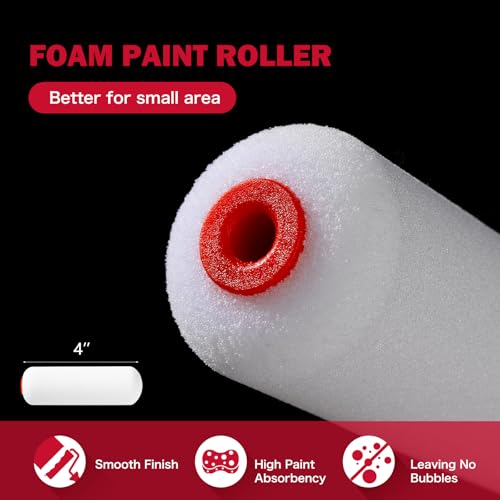 Mister Rui Hand Held Paint Bucket Kit 12 Pcs with Magnetic Holder, No-Drip Edge & Quick Liners, Paint Cup Includes 4" Foam Rollers, 2" Brush, Adjustable Handle for Trim & Detail Work - size: 4 Inch 12Pack