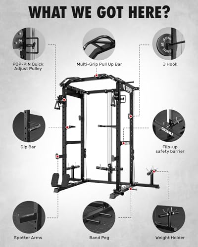RH01 Power Cage Rack, 2000LBS Squat Rack with with Cable Crossover System&LAT Pull Down System, Multi-Function Workout Cage for Home&Garage Gym - color: Black, size: RH01 Power Cage