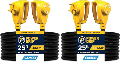 Camco Power Grip 25-Ft 30 Amp Camper/RV Extension Cord - Rated for 125V /3,750W - Features Heavy Duty 10-Gauge Copper Wire for Superior Conductivity & Coated w/Heat-Resilient PVC (55191) (Pack of 2) - size: 25-Foot (Pack of 2), style: Standard End