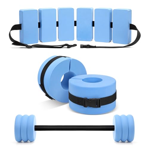 Soulchen Pool Exercise Set Including Long Aquatic Exercise Dumbbells,Pool Ankle Weights,Swim Belt,Water Aerobics Water Aerobics Equipment Set for Full Body Swim Training Kit - color: Blue, size: Small