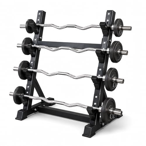 Barbell Storage Rack for Home Gym, 4-Tier EZ Curl Bar Stand with Steel Frame, Workout Bar Holder Organizer for Garage Gym Fitness Room Equipment