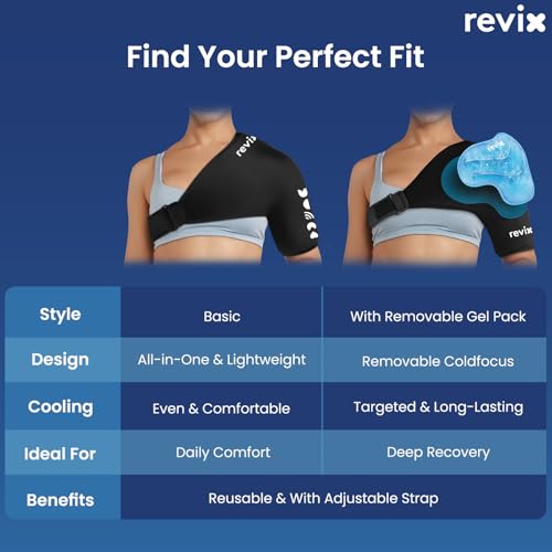 REVIX Shoulder Ice Pack Wrap for Rotator Cuff and Arm, With Removable Gel Pack, Standard, Reusable Gel Cold Wrap, Soothe Discomfort & Fatigue, 30-Minute Long-Lasting Cold, Flexible Fit for Men & Women - size: Standard, style: With Removable Gel Pack