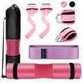 Gym Barbell Pad Set: 7 PCS Gym Equipment Accessories | Hip Thrusts Pad for Squats Ankle Strap for Cable Machine Hip Resistance Band Weight Lifting Strap and Carry Bag - color: Black
