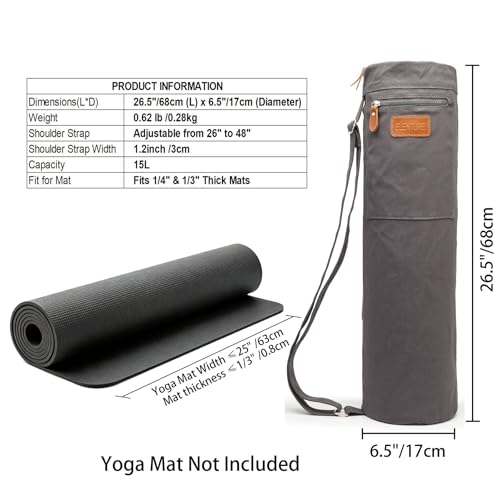 Yoga Mat Bag for Women & Men, Full-Zip Canvas Pilates Bag with Pockets | Lightweight Yoga Mat Carrier with Adjustable Shoulder Strap, Fits 1/4 & 1/3 Inch Thick Mats, for Studio Gym Travel Workout - color: Grey-1