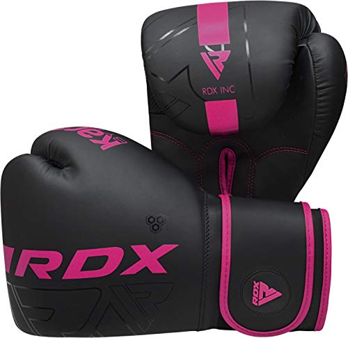 RDX Boxing Gloves, Pro Training Sparring, Maya Hide Leather, Muay Thai MMA Kickboxing, Men Women Adult, Heavy Punching Bag Focus Mitts Pads Workout, Ventilated Palm, Multi Layered, 8 10 12 14 16 18 Oz - color: PINK, size: 12 OZ