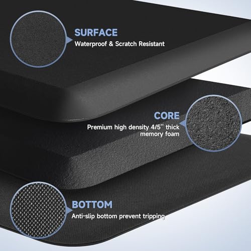 4/5 Inch Thick Kitchen Mats for Floor, StepRite Kitchen Rug for Standing Desk, Non-Slip, Thicker, Stain & Water Resistant, Comfort Anti Fatigue Floor Mat for Home, Kitchen, Office - Black,108 * 30'' - color: Black, size: 108"L x 30"W x 0.8"Th