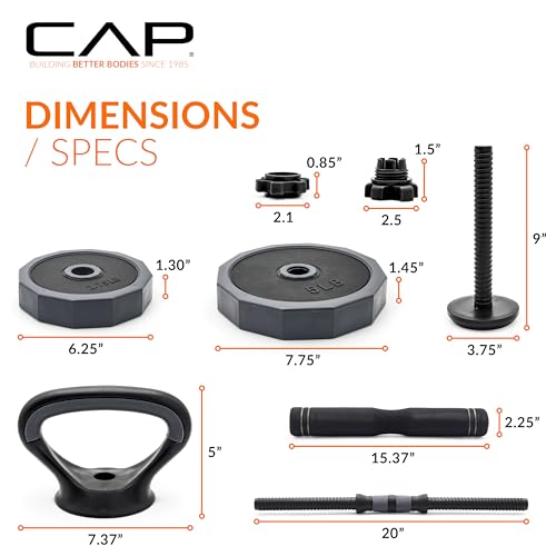 CAP Adjustable Weight Set, Multi-Use Adjustable Dumbbell Set for Home Gym Strength Training, Quick Change Free Weights System, Compact Workout Equipment, Multiple Weight Options - size: 66 lb Set