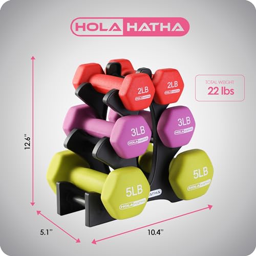 HolaHatha 1, 2 and 3 lb Neoprene Dumbbell Strength Training Weight Set with Rack - color: Multicolor, size: 20 LB