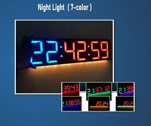 26'' Extra Large Home GYM Timer Clock, Programable Workout Interval Timer, Digital Wall Clock, with 7-color Night Light, 8 Alarm Clocks, Calendar/Temperature, Countdown & Stopwatch (Blue & Red)