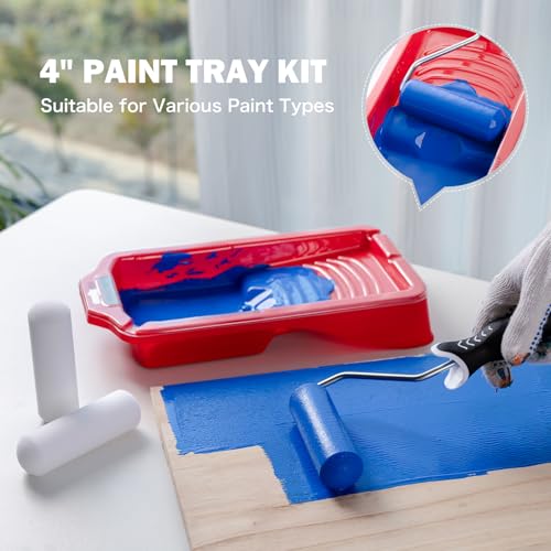 Mister Rui 4 Inch Paint Tray Liners 8-Pack with Lid - Reusable, Solvent-Proof Plastic Roller Tray Refills for Leak-Free Painting, Fits Mister Rui Red Trays - size: 4 Inch, 8 Pack