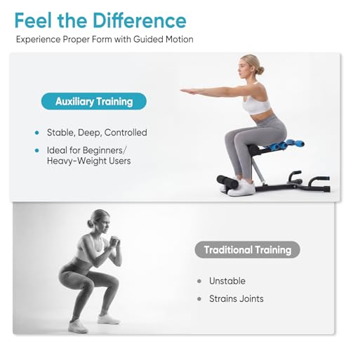 OLIXIS Deep Squat Machine for Women, Adjustable Glutes & Leg Exercise | 300 lbs Weight Capacity All-in-One squat Trainer with Push Up Handles, Compact Home Gym Workout Machine, Black & Blue