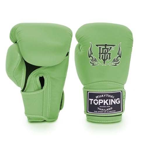 Top King Super Air Breathable Leather Gloves Muay Thai Boxing Gloves for Training or Sparring - 8oz, 10oz, 12oz, 14oz, 16oz - color: Green, size: 16oz