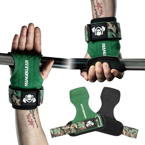 MANUEKLEAR Gym Straps Weight Lifting, Double Leather Lifting Straps for Men Deadlift with Cushion Wrist Loop, Gym Lifting Wrist Wraps for Weightlifting - color: Size S - Green