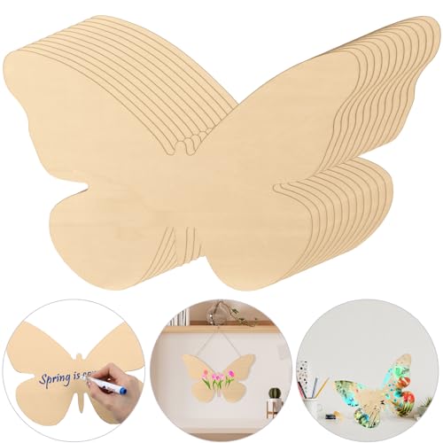 Anglechic 12 Pack 12 Inch Wooden Butterflies for Crafts Blank Wood Butterfly Cutouts Unfinished Slices Butterflies Ornaments Wooden Things to Paint Door Hanger Decor for Spring Farmhouse Decor - color: Butterfly