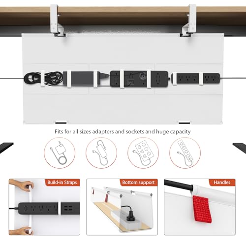 Univivi No Drill Under Desk Cable Management Tray, 36" Cord Organizer for Table, Clamp/Screw Mount Desk Cable Management, Premium Fabric Cable Management Tray for Office, Home - color: White, size: 36"L x 5.5"W