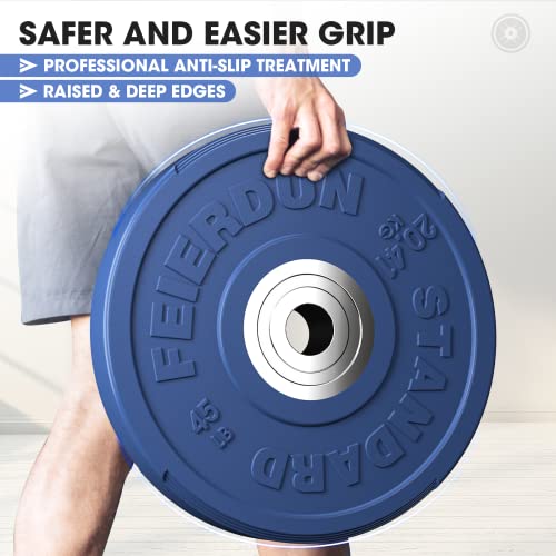 FEIERDUN Color Bumper Plate Set, 2-Inch Olympic Weight Plates, Low Bounce Rubber Barbell Plates with Stainless Steel Insert for Weightlifting, Strength Training, CrossFit & Home Gym, 10LB-370LB - style: J) 160LBS SET