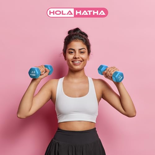 HolaHatha 1, 2 and 3 lb Neoprene Dumbbell Strength Training Weight Set with Rack - color: Blue/Red, size: 12 LB