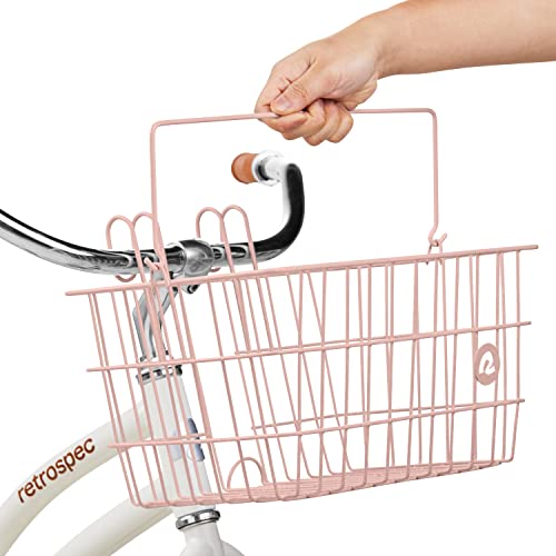 Retrospec Apollo-Lite Lift-Off Bike Basket - Detachable Steel Handlebar Basket with Carrying Handle for Commuting, Shopping & Beach Trips - 14.5in x 9.5in Weather-Resistant Biking Gear - color: Blush