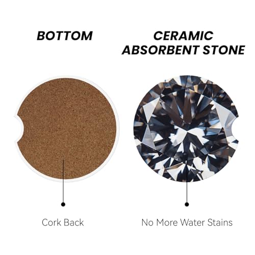 Diamond Car Coasters for Cup Holders, 2 Pack Absorbent Ceramic Drink Cup Coaster for Women Men, Auto Interior Accessories - color: T27