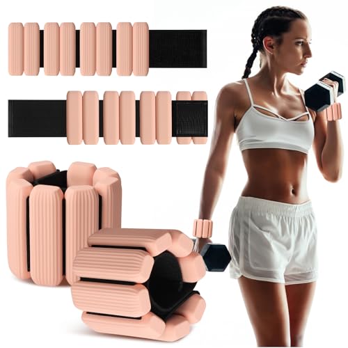 Wrist Weights Set of 2, Wearable Wrist Ankle Weights for Women & Men, Silicone Weighted Bangles Adjustable Arm and Leg Weights for Walking Yoga Pilates Running Dance Gym 2lb - color: Meat Pink