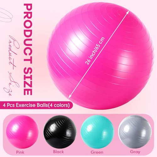 Leyndo 4 Pcs 26 Inch Yoga Exercise Ball Pilates Pregnancy Birthing Fitness Ball with Quick Pump Anti Burst for Improved Posture, Balance, Yoga, Pilates, Training - color: Black Green Pink Gray