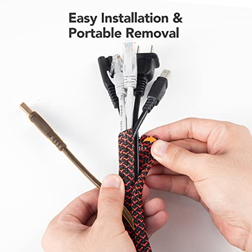 AGPTEK Cable Sleeve, 10ft - 1.2 inch Cable Management Desk Cord Cover Organizer Wire Hider for Home Office Computer TV Wire Loom Tubing Pet Proof Cord Protector from Cat Dog Chewing, BlackRed - color: BlackRed, size: 1.2"-10ft