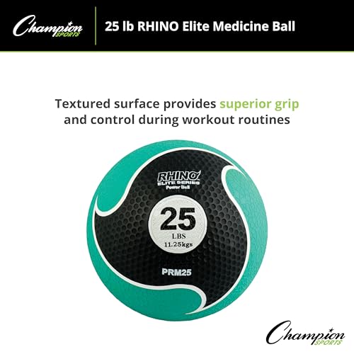 Champion Sports Rhino Elite Medicine Ball – Textured Surface, Superior Grip, Hollow Synthetic Rubber for Consistent Bounce & Durability, Multiple Weights & Colors - Optional Rebounder Sold Separately - style: 25 Pounds - Green