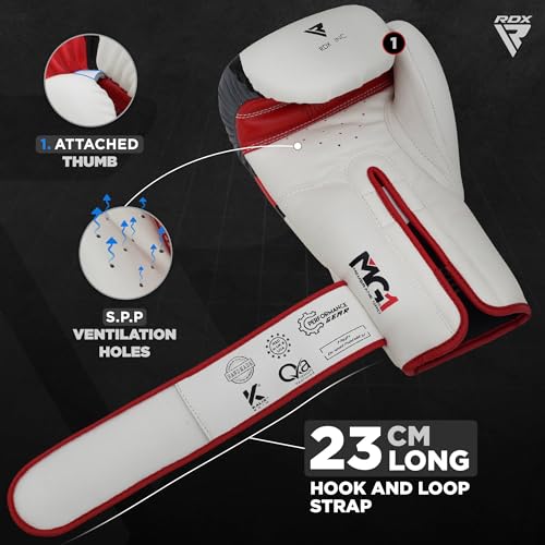 RDX Boxing Gloves EGO, Sparring Muay Thai Kickboxing MMA Heavy Training Mitts, Maya Hide Leather, Ventilated, Long Support, Punching Bag Workout Pads, Men Women Adult 8 10 12 14 16 oz - color: RED, size: 10OZ