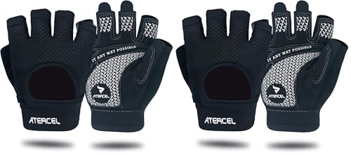 ATERCEL Weight Lifting Gloves Full Palm Protection, Workout Gloves for Gym, Cycling, Exercise, Breathable, Super Lightweight for Mens and Women - color: Black, size: Medium (Pack of 2)
