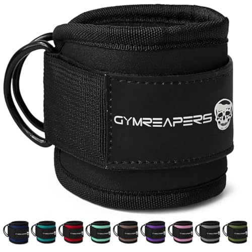 Gymreapers Ankle Straps For Cable Machine Kickbacks, Glute Workouts, Lower Body Exercises - Adjustable Leg Straps with Neoprene Padding - color: Black, size: Single